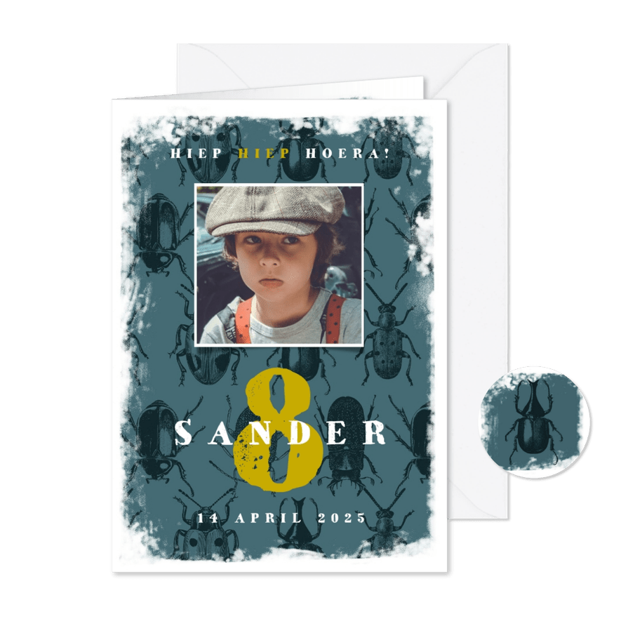 Stoere uitnodiging kinderfeestje met insecten en verf - Kaartimpressie