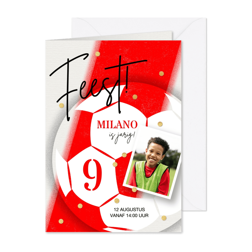 Stoere uitnodiging kinderfeestje voetbal foto - Kaartimpressie