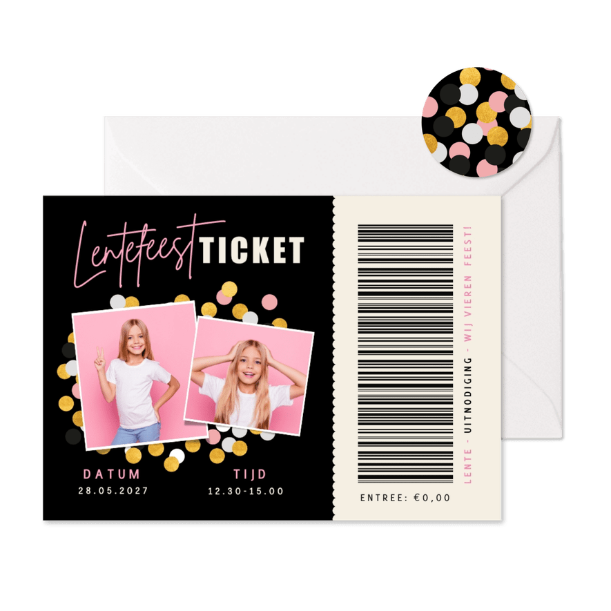 Stoere uitnodiging lentefeest ticket als entreebewijs - Kaartimpressie