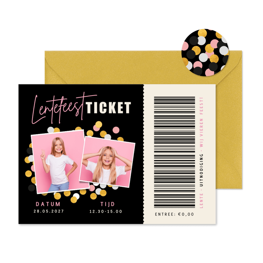 Stoere uitnodiging lentefeest ticket als entreebewijs - Kaartimpressie