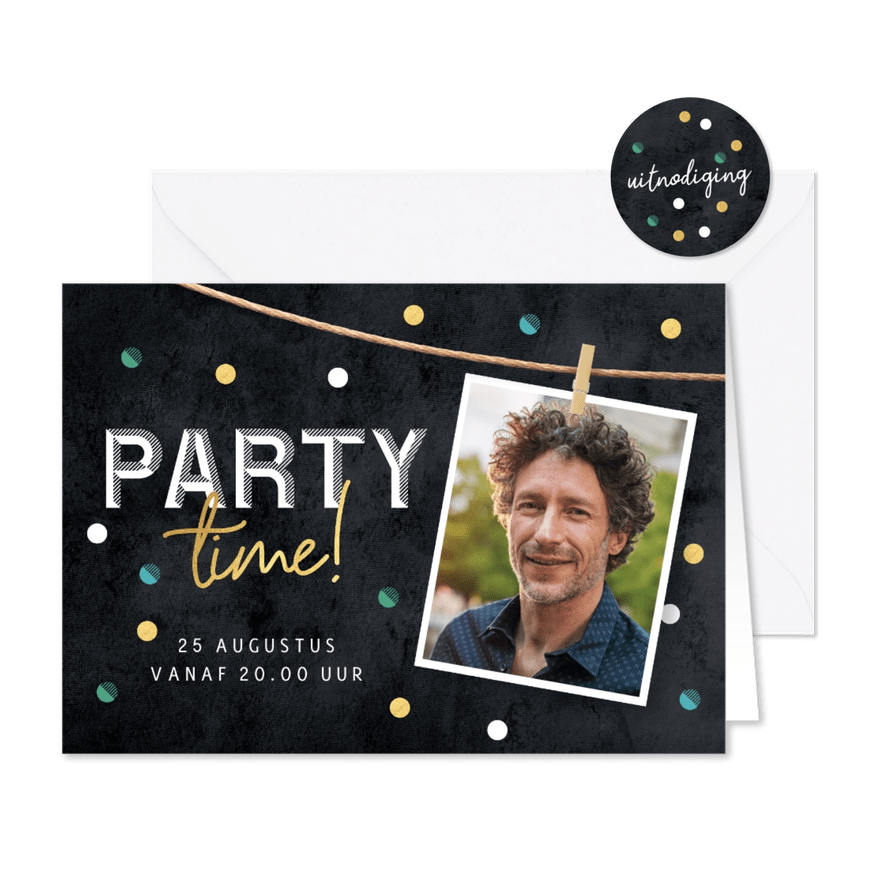 Stoere uitnodiging verjaardag man met foto - Kaartimpressie