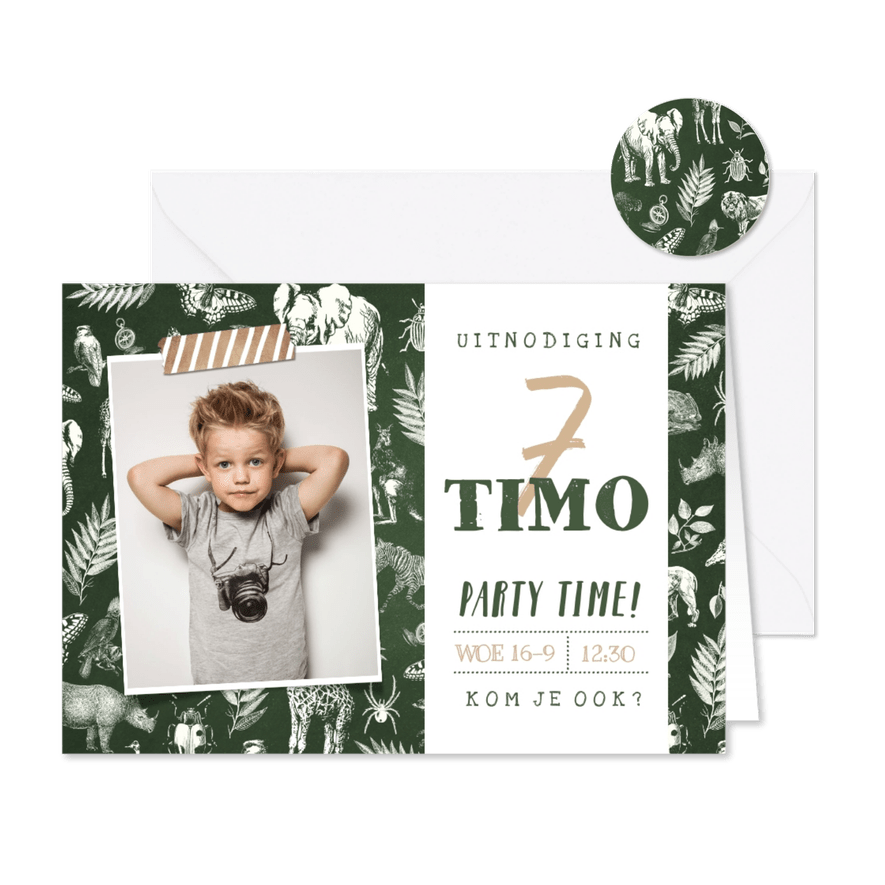 Stoere uitnodiging voor een jungle survival kinderfeestje - Kaartimpressie