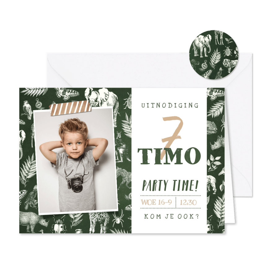 Stoere uitnodiging voor een jungle survival kinderfeestje - Kaartimpressie