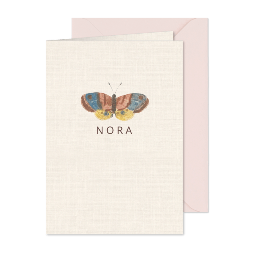 Subtiel geboortekaartje met vintage afbeelding  vlinder - Kaartimpressie