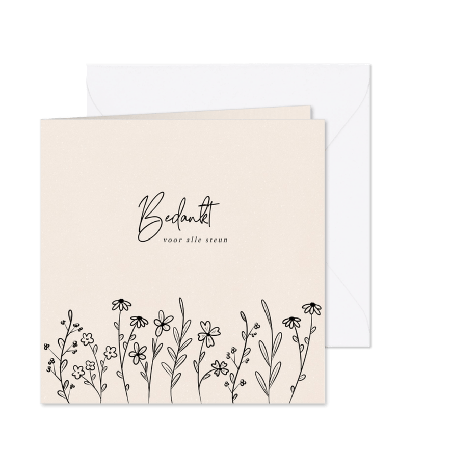 Subtiel rouwkaartje bedankt met bloemetjes sterrenkindje - Kaartimpressie