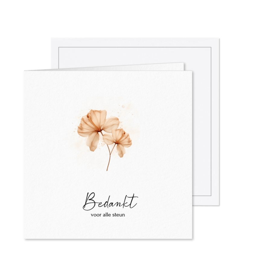 Subtiele bedankkaart rouw met oranje bloem - Kaartimpressie
