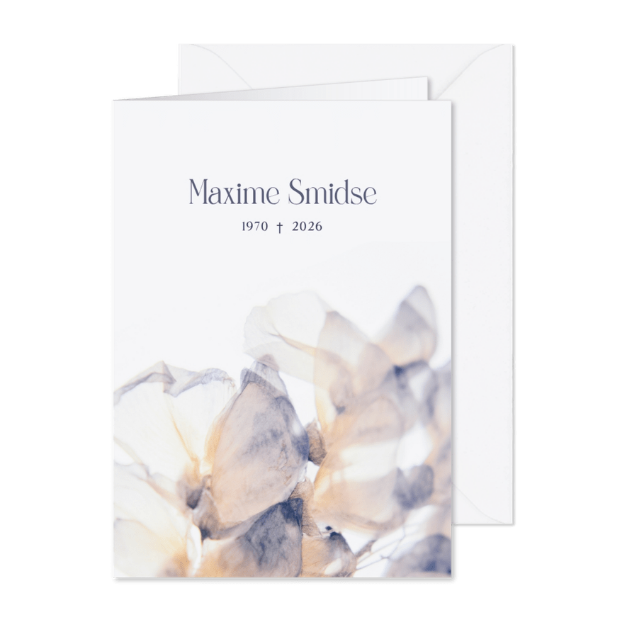 Subtiele rouwkaart met droogbloemen - Kaartimpressie