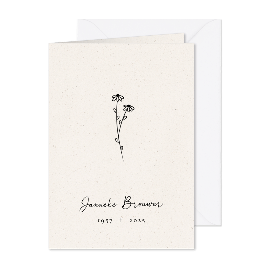 Subtiele rouwkaart met illustratie van bloem - Kaartimpressie