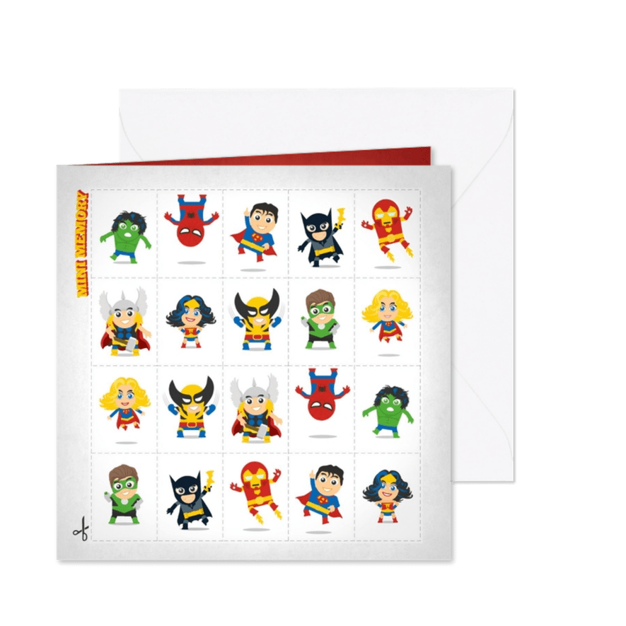 superhelden memory uitnodiging - Kaartimpressie
