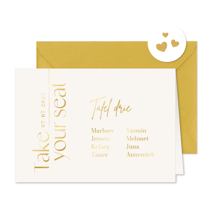 Tafelkaartje tijdloos take your seat goud - Kaartimpressie