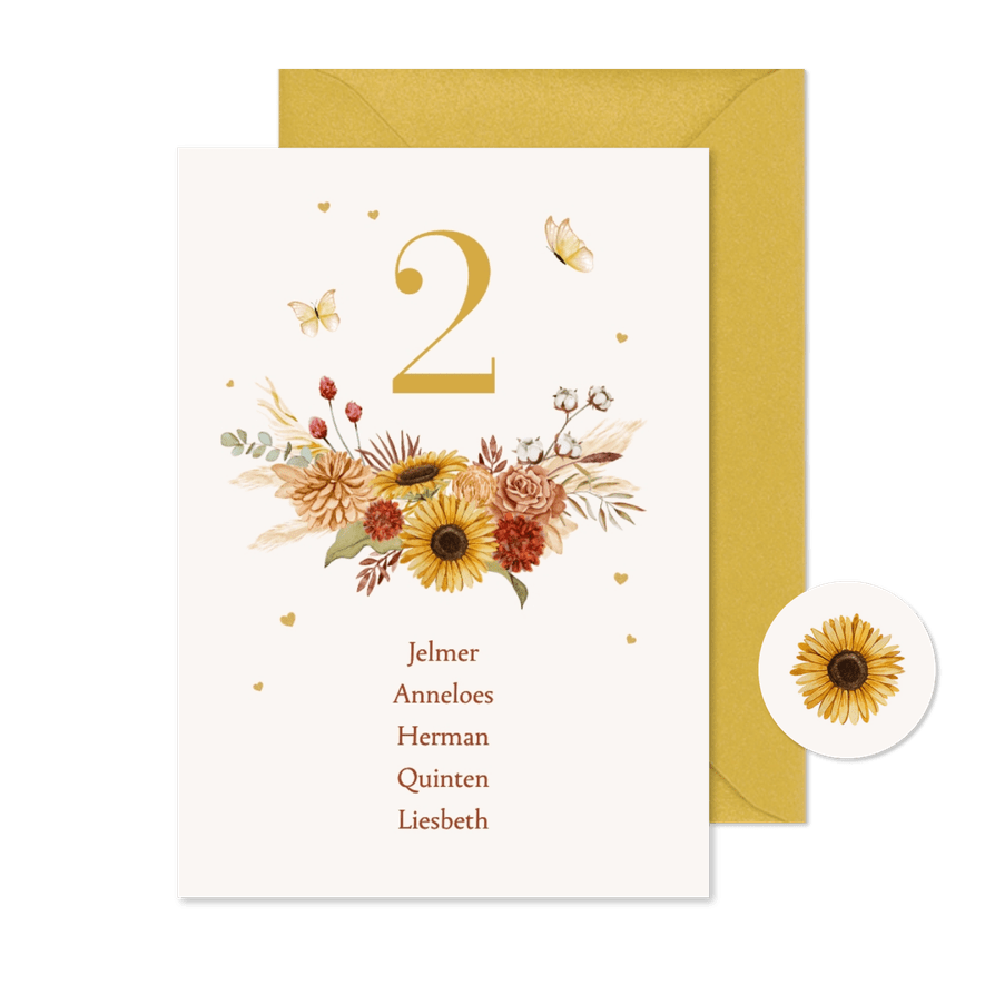 Tafelschikking bohemian bloemen hartjes goud vlinders - Kaartimpressie