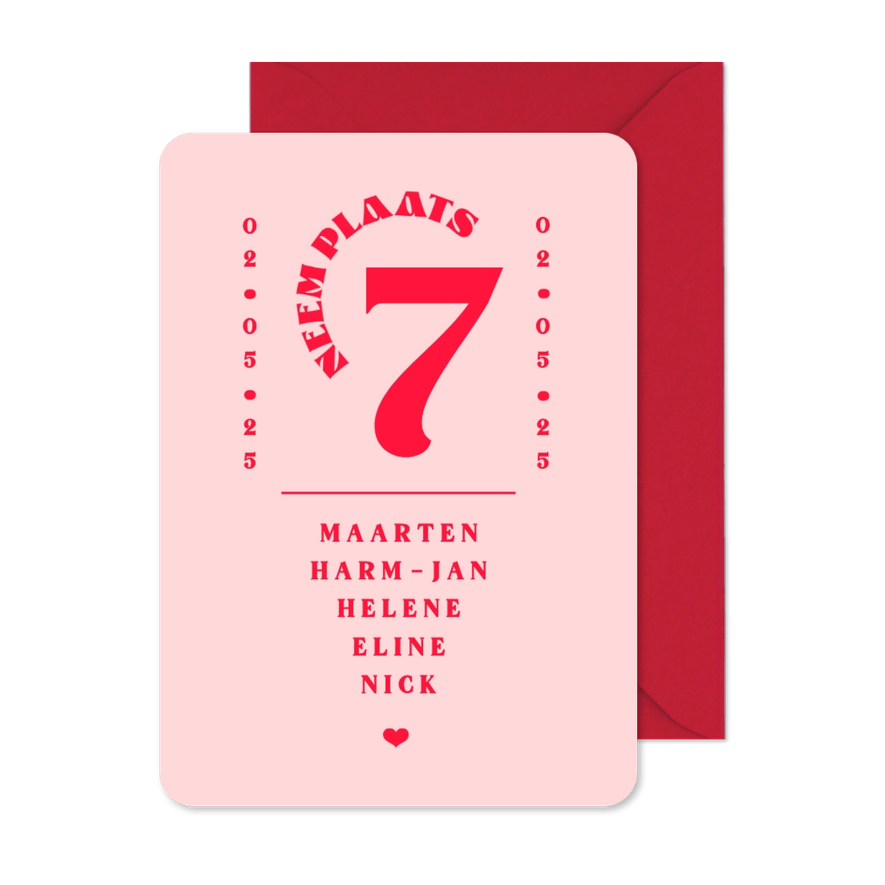 Tafelschikking modern grafisch roze rood romantisch hartje - Kaartimpressie