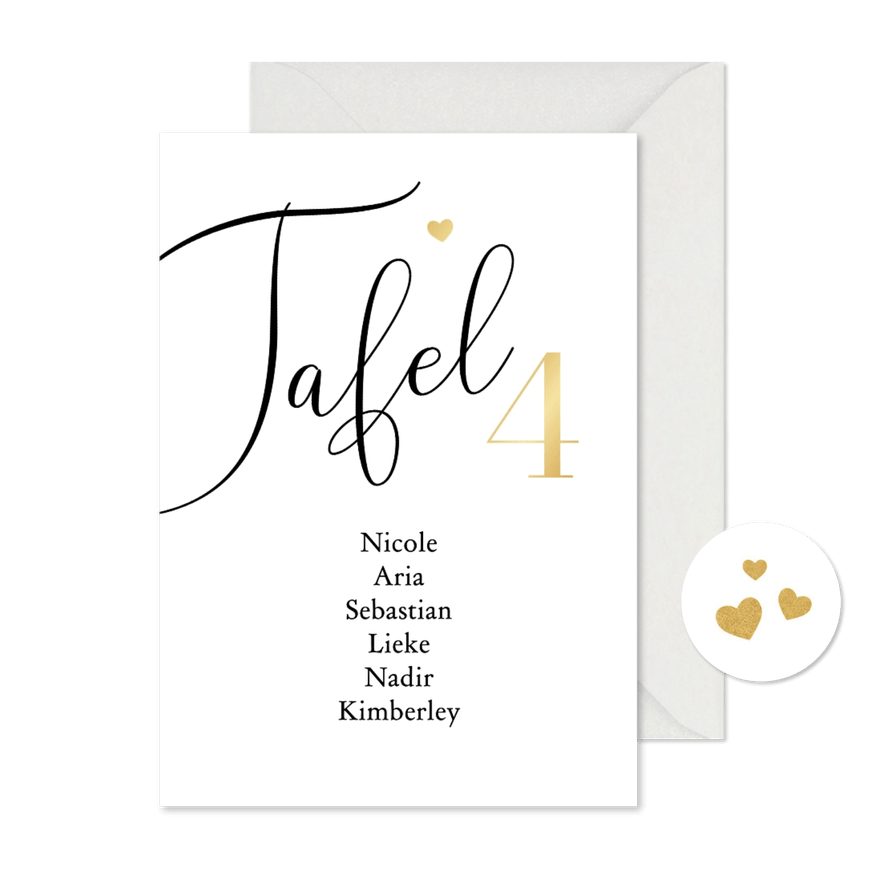 Tafelschikking stijlvol hartje goud minimalistisch - Kaartimpressie