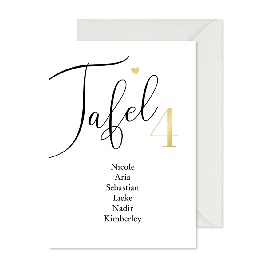 Tafelschikking stijlvol hartje goud minimalistisch - Kaartimpressie