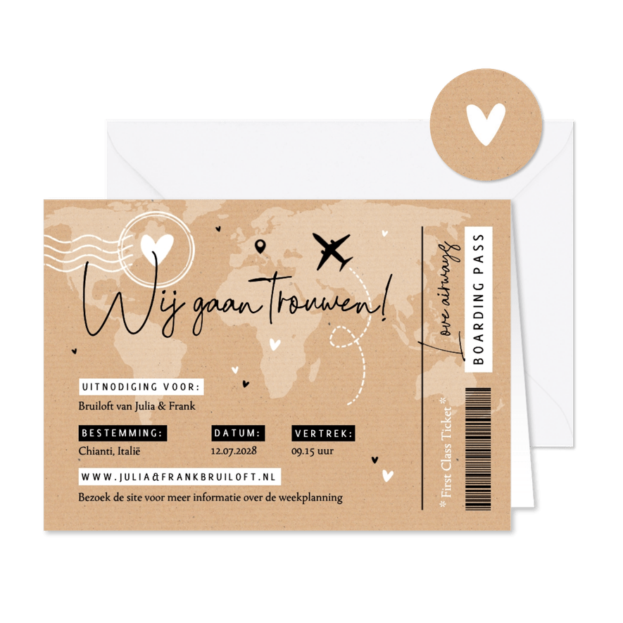 Ticket trouwkaart buitenland landkaart kraftlook - Kaartimpressie