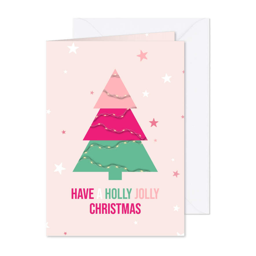 Tiener kerstkaart holly jolly christmas - Kaartimpressie