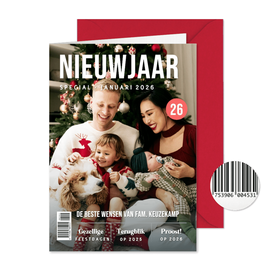 Tijdschrift nieuwjaarskaart in magazine stijl met foto - Kaartimpressie