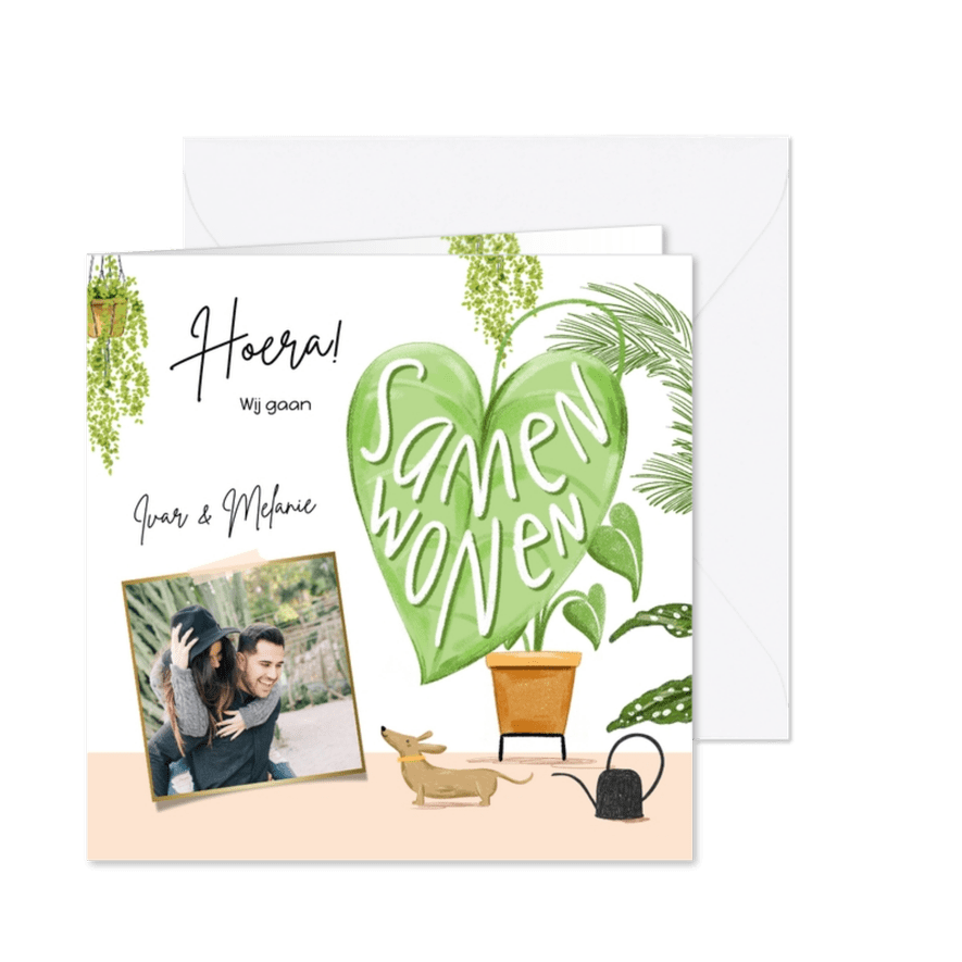 Toffe verhuiskaart samenwonen met botanische planten - Kaartimpressie