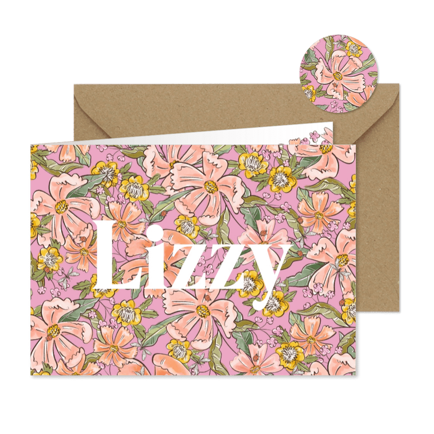 Trendy geboortekaartje floral kleurrijke bloemen libelle - Kaartimpressie