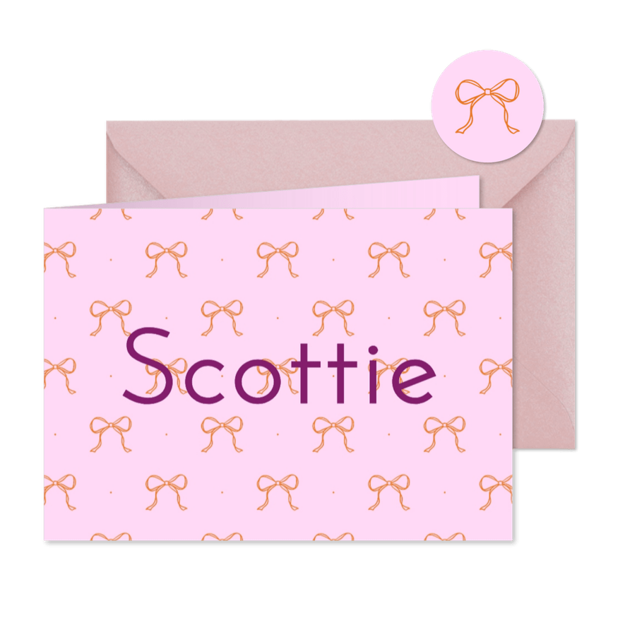 Trendy geboortekaartje met strikjes patroon - Kaartimpressie