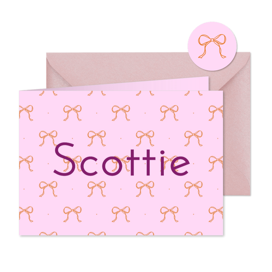 Trendy geboortekaartje met strikjes patroon - Kaartimpressie