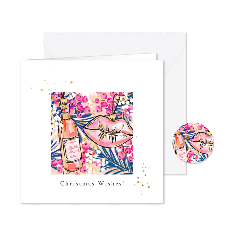 Trendy kerstkaart abstracte kersttakken kerstballen goud - Kaartimpressie