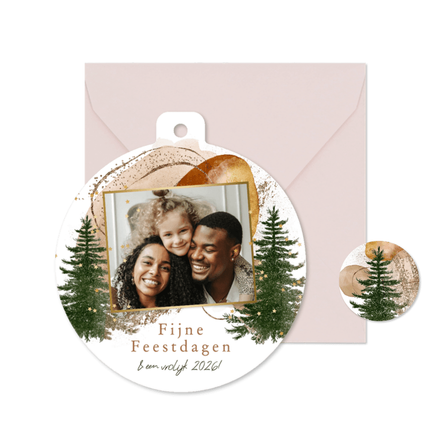 Trendy kerstkaart boho watercolor foto sterren goud - Kaartimpressie