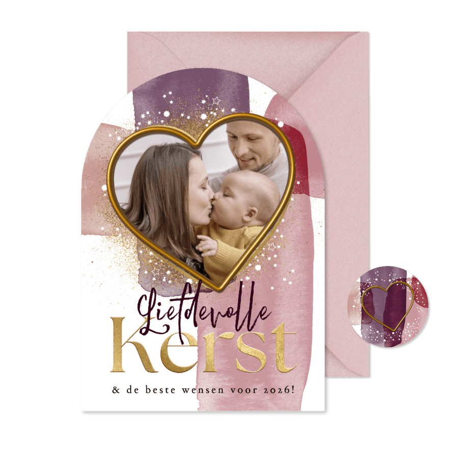 Trendy kerstkaart liefdevolle kerst hart watercolor foto  - Kaartimpressie