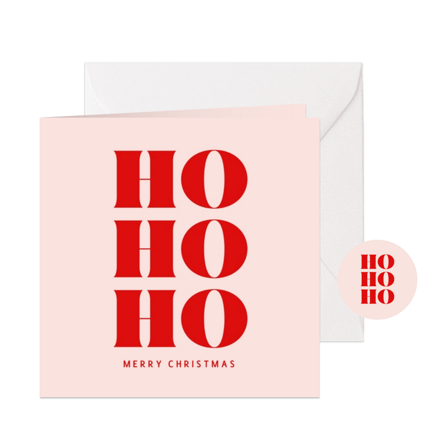 Trendy kerstkaart met HO HO HO typografie - Kaartimpressie