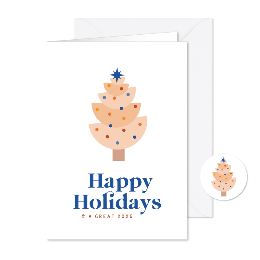 Trendy kerstkaart met modern kerstboompje donkerblauw - Kaartimpressie