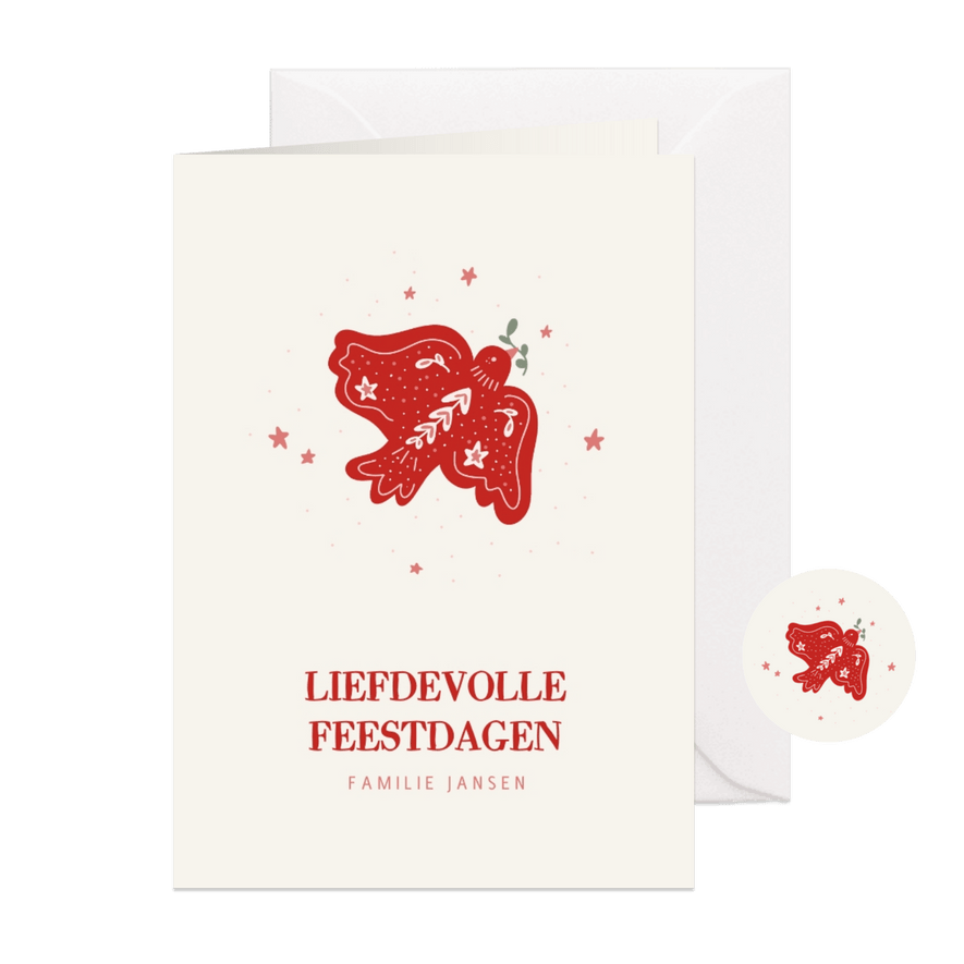 Trendy kerstkaart met Scandinavische illustratie van duif - Kaartimpressie