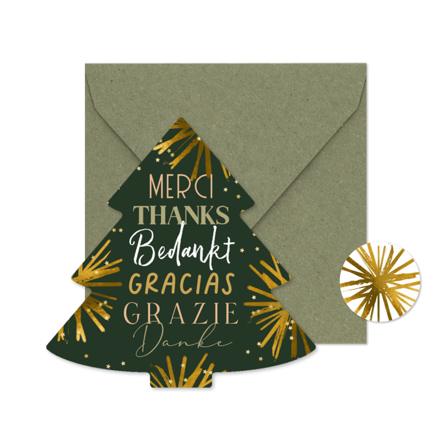 Trendy kerstkaart zakelijk bedankt internationaal ster goud - Kaartimpressie