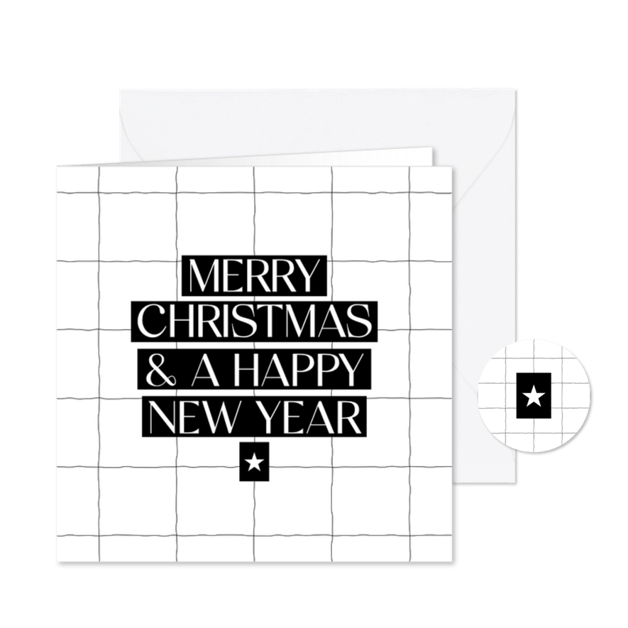 Trendy kerstkaartje zwartwit engels met ruitjes - Kaartimpressie