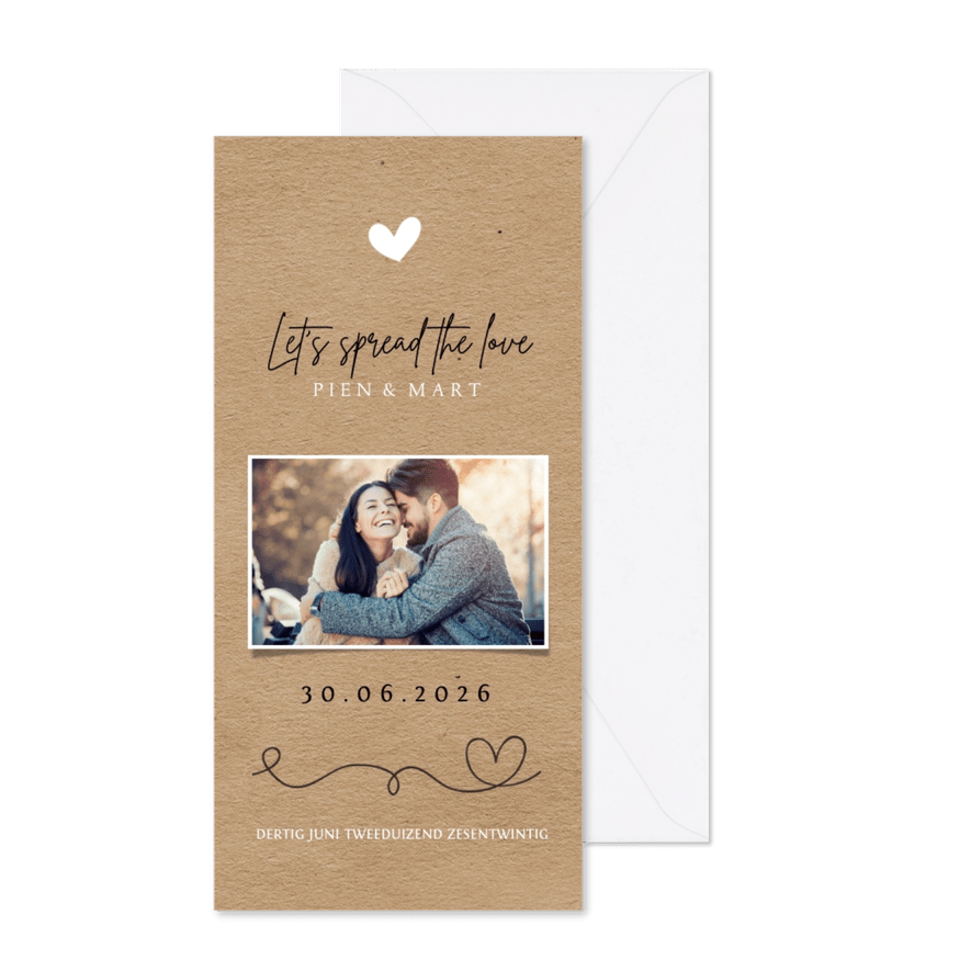 Trendy kraftlook trouwkaart met eigen foto - Kaartimpressie