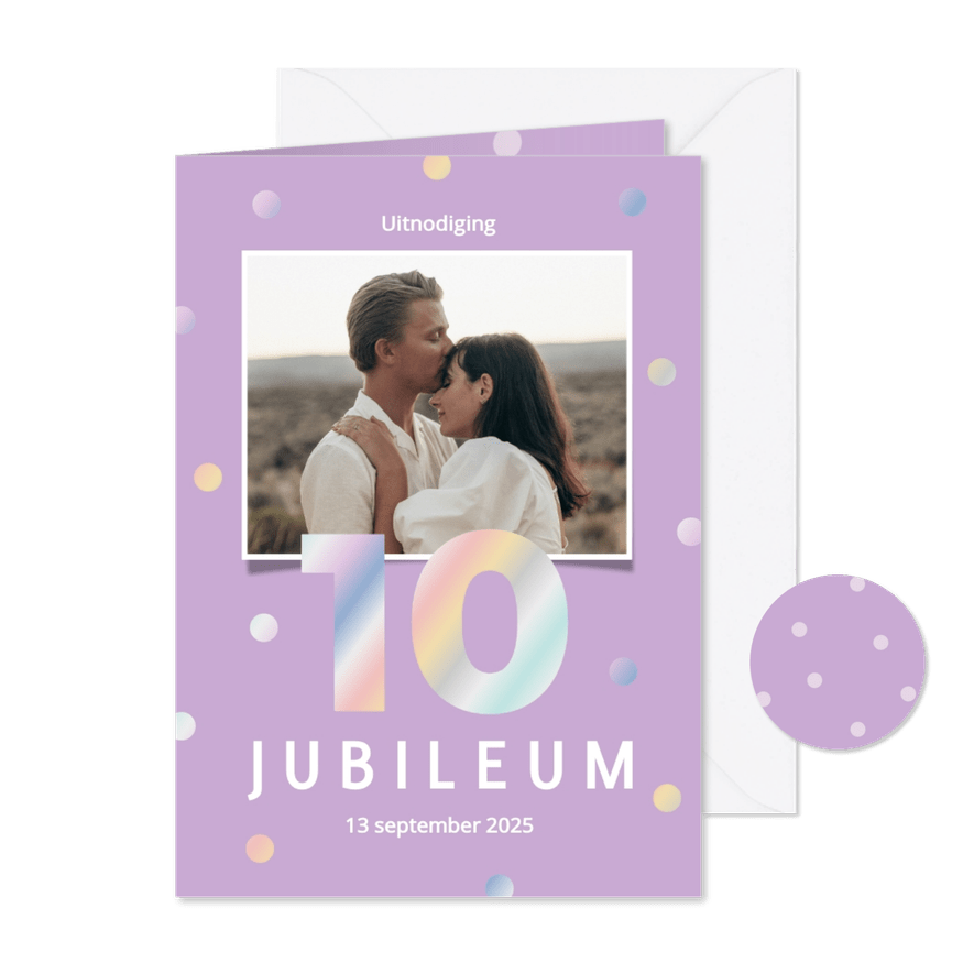 Trendy lila jubileum uitnodiging met holografisch folie foto - Kaartimpressie