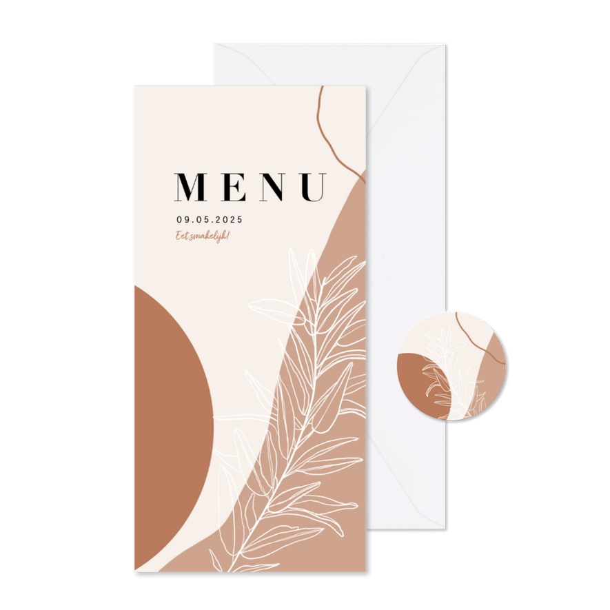Trendy menukaart communie abstracte vormen aardetinten - Kaartimpressie