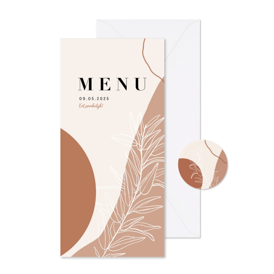 Trendy menukaart communie abstracte vormen aardetinten - Kaartimpressie