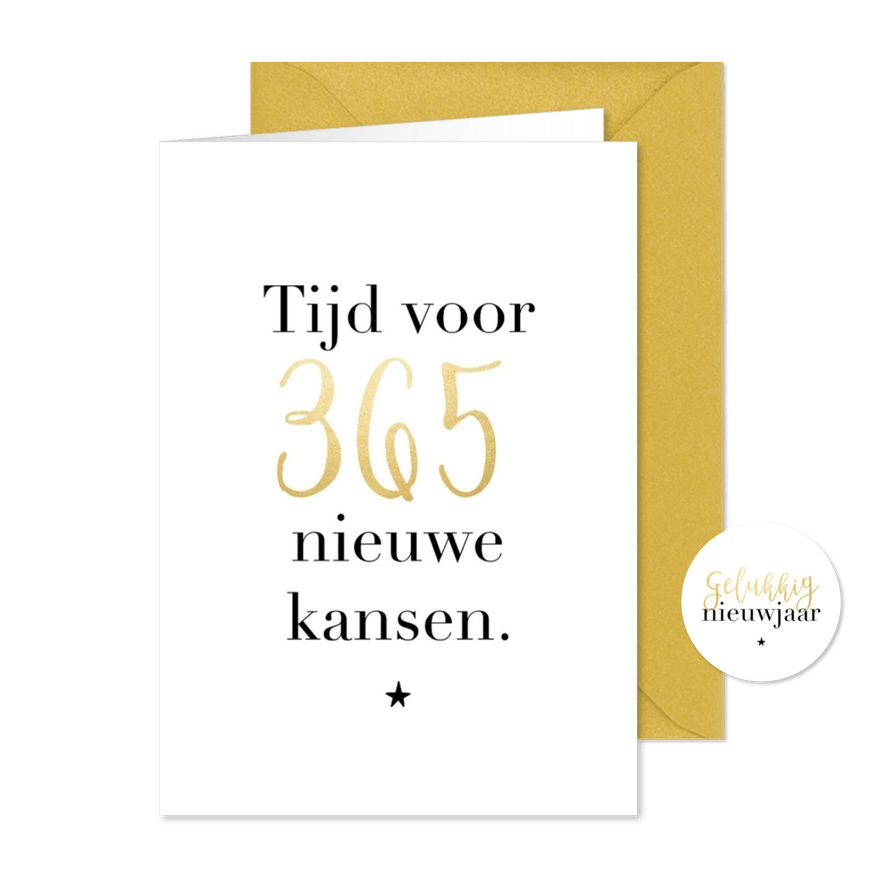 Trendy nieuwjaarskaart 366 nieuwe kansen goudlook ster - Kaartimpressie