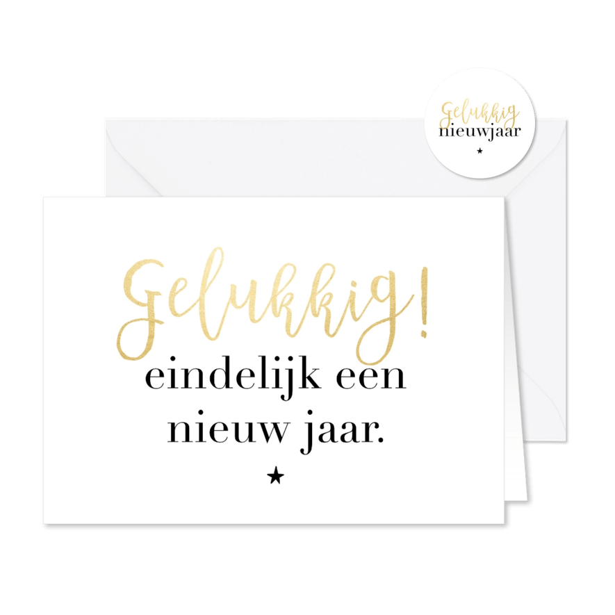 Trendy nieuwjaarskaart eindelijk een nieuwjaar goudlook ster - Kaartimpressie
