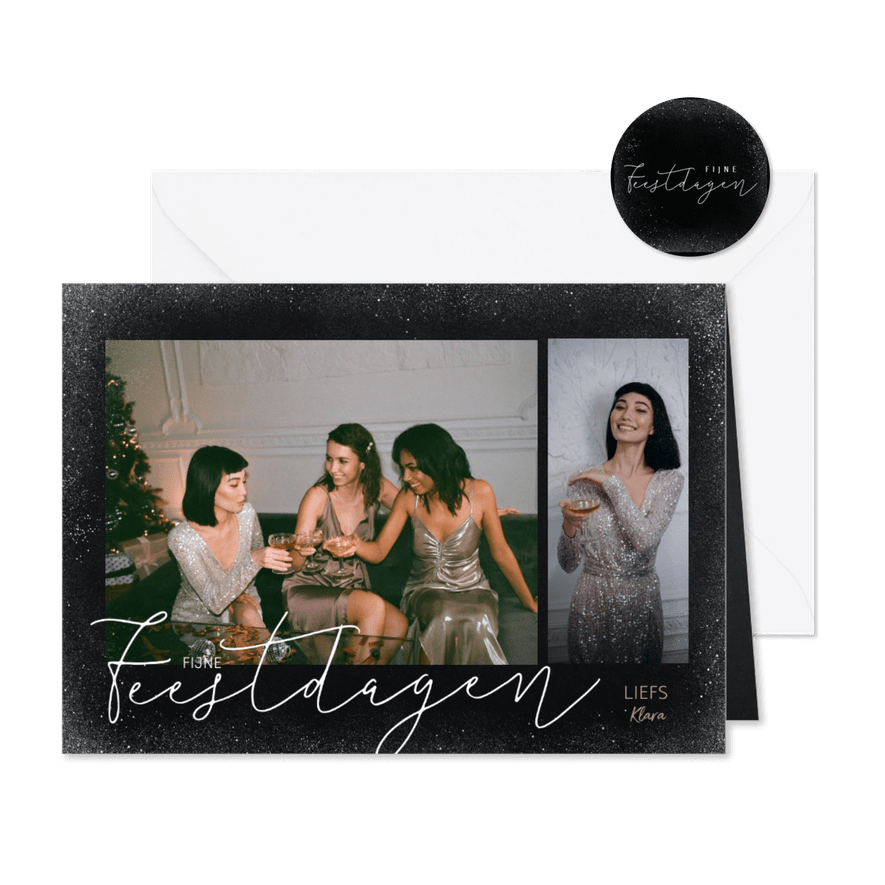 Trendy nieuwjaarskaart met foto's sneeuw en fijne feestdagen - Kaartimpressie