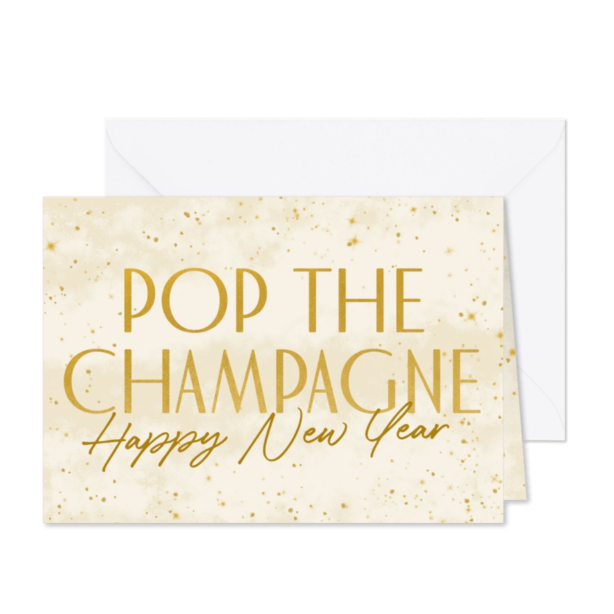 Trendy nieuwjaarskaart met sterren pop the champagne - Kaartimpressie