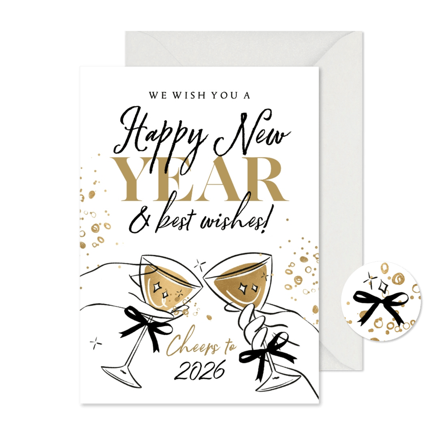 Trendy nieuwjaarskaart 'New Years Cheers' champie bubbels - Kaartimpressie
