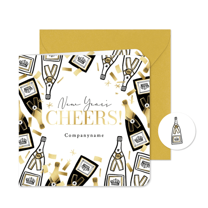 Trendy nieuwjaarskaart zakelijk New Year's Cheers champagne  - Kaartimpressie