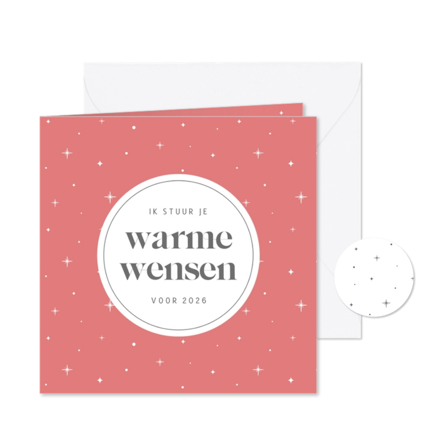 Trendy rode kerstkaart met cirkel en witte sterren - Kaartimpressie