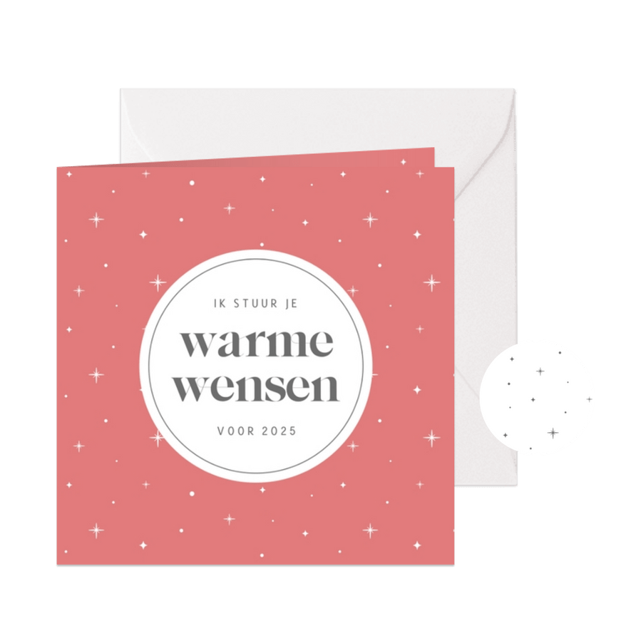 Trendy rode kerstkaart met cirkel en witte sterren - Kaartimpressie