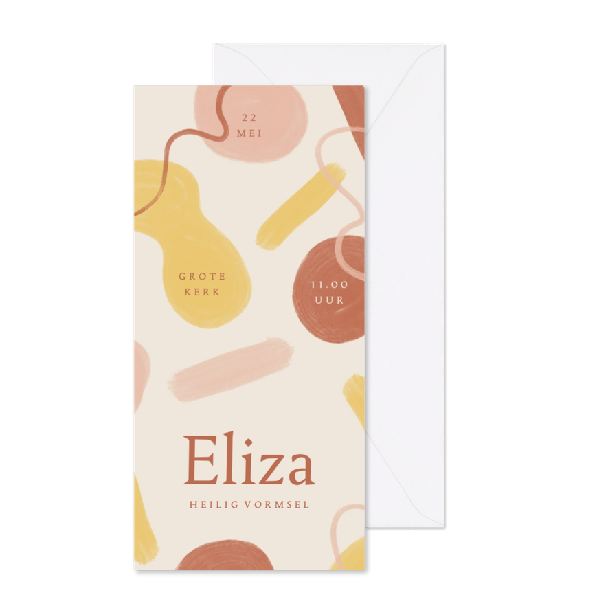 Trendy vormsel uitnodiging meisje met geschilderde vormen - Kaartimpressie