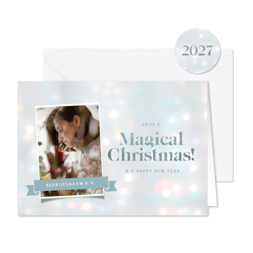 Trendy zakelijke kerstkaart met bokeh effect - Kaartimpressie