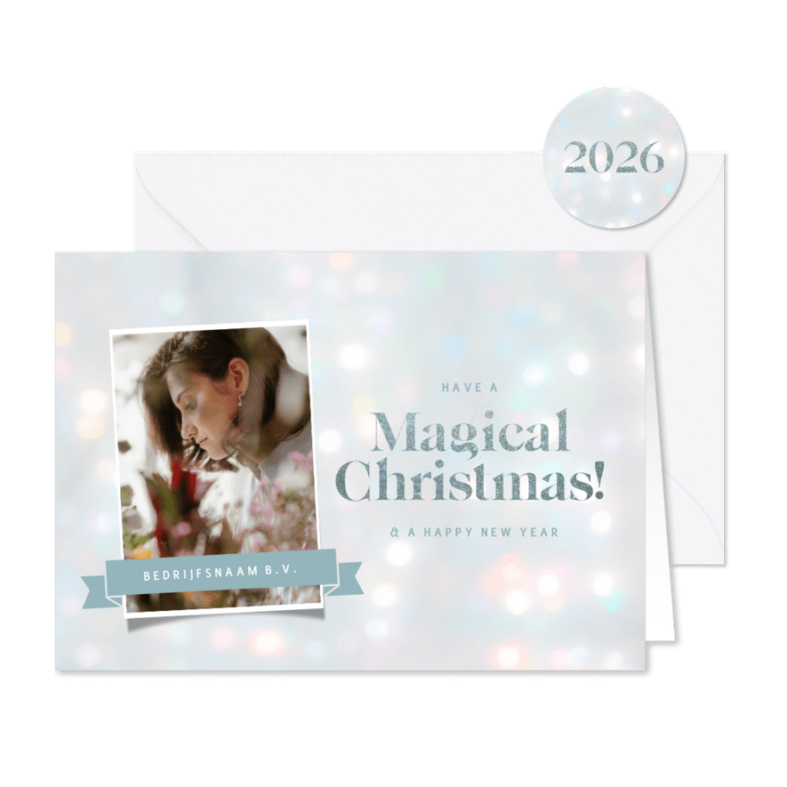 Trendy zakelijke kerstkaart met bokeh effect - Kaartimpressie