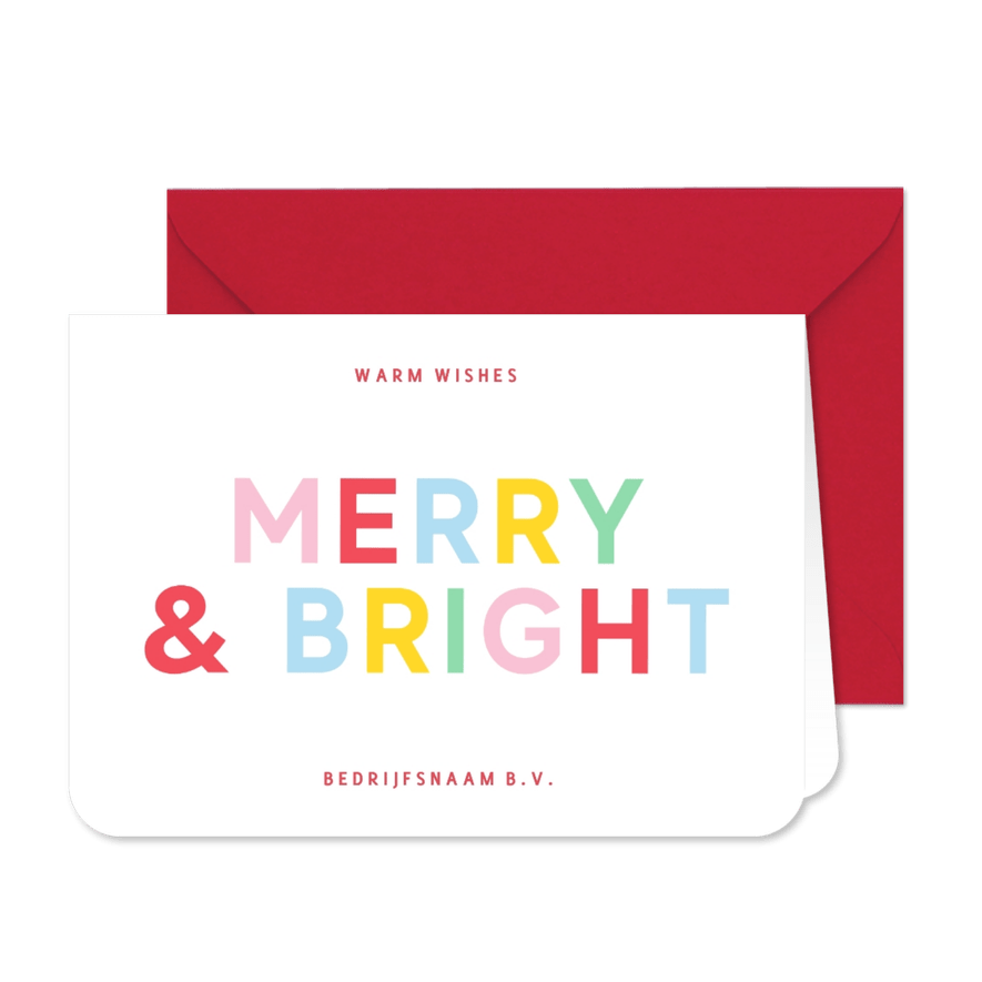 Trendy zakelijke kerstkaart met regenboog typografie - Kaartimpressie