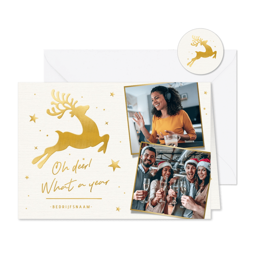 Trendy zakelijke kerstkaart oh deer what a year - Kaartimpressie